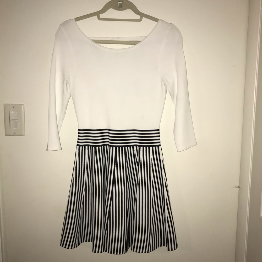 Guess black and white stripe flare dress